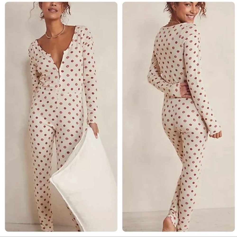 Free People Intimately Home Alone Long Johns Cozy Sexy Thermal Pajamas Romper M